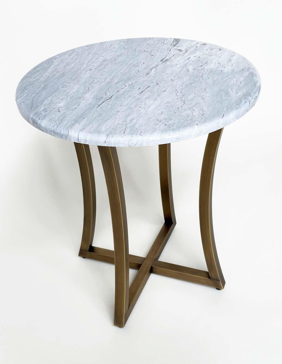 DECCA SIDE TABLE, circular grey/white marble and curved interlocking gilt metal bronzed supports, - Bild 2 aus 6