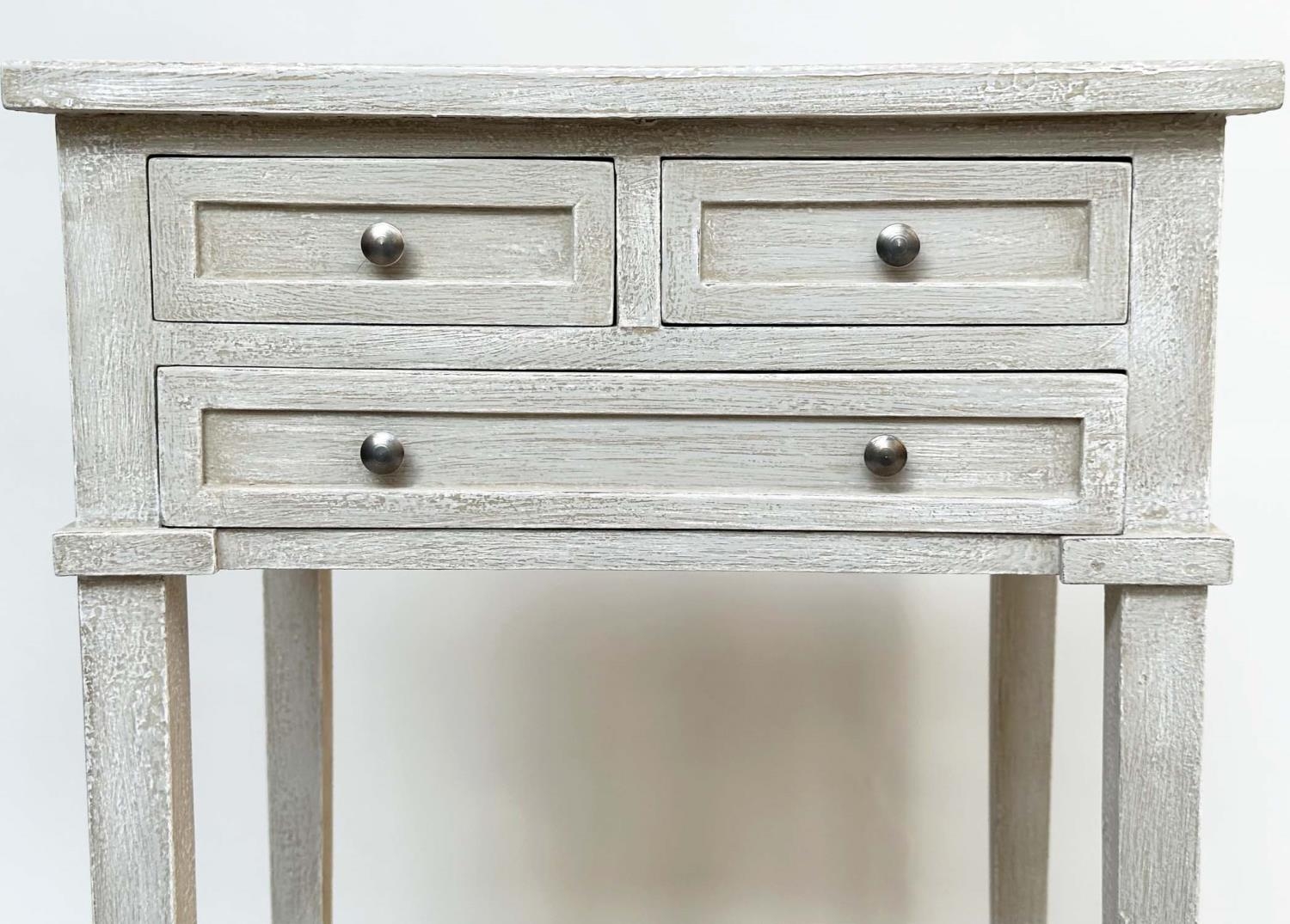 BEDSIDE/LAMP TABLES, a pair, French style grey painted each with three drawers and undertier, 44cm W - Image 9 of 9