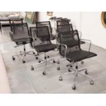AFTER CHARLES AND RAY EAMES ALUMINIUM GROUP STYLE CHAIRS, a set of six, mesh seats and backs, each