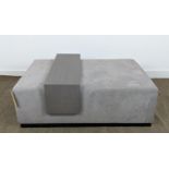 OTTOMAN, grey fabric upholstered, with wooden table that fits over, 120cm x 80cm x 40cm.