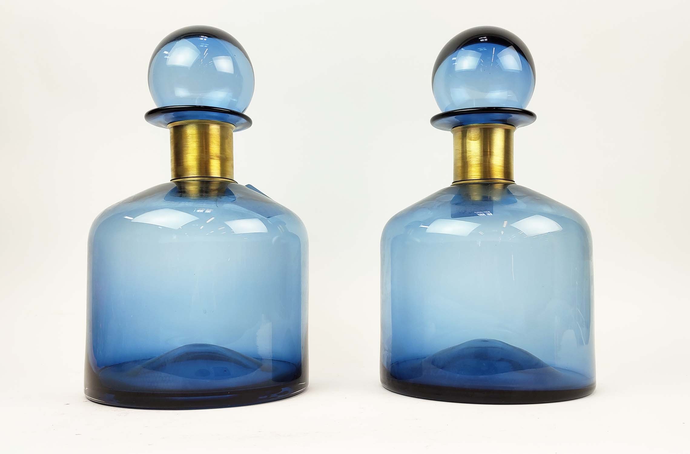 BOTTLE VASES, a pair, blue glass with gilt metal, 40cm H x 22cm. (2) - Image 4 of 4