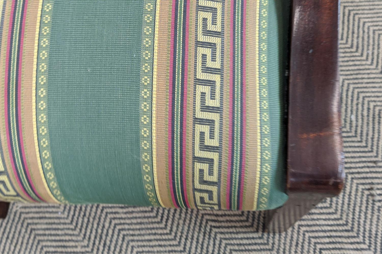 GAINSBOROUGH STYLE ARMCHAIRS, a pair, mahogany in green Greek key striped fabric, 102cm H x 63cm. ( - Image 10 of 18