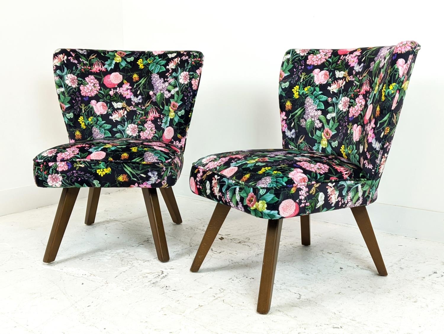 COCKTAIL CHAIRS, a pair, newly upholstered in flower and butterfly patterned velvet, 74cm H x 66cm W - Image 8 of 16