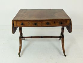 SOFA TABLE, Regency mahogany, satinwood and rosewood with crossbanded detail, with two frieze