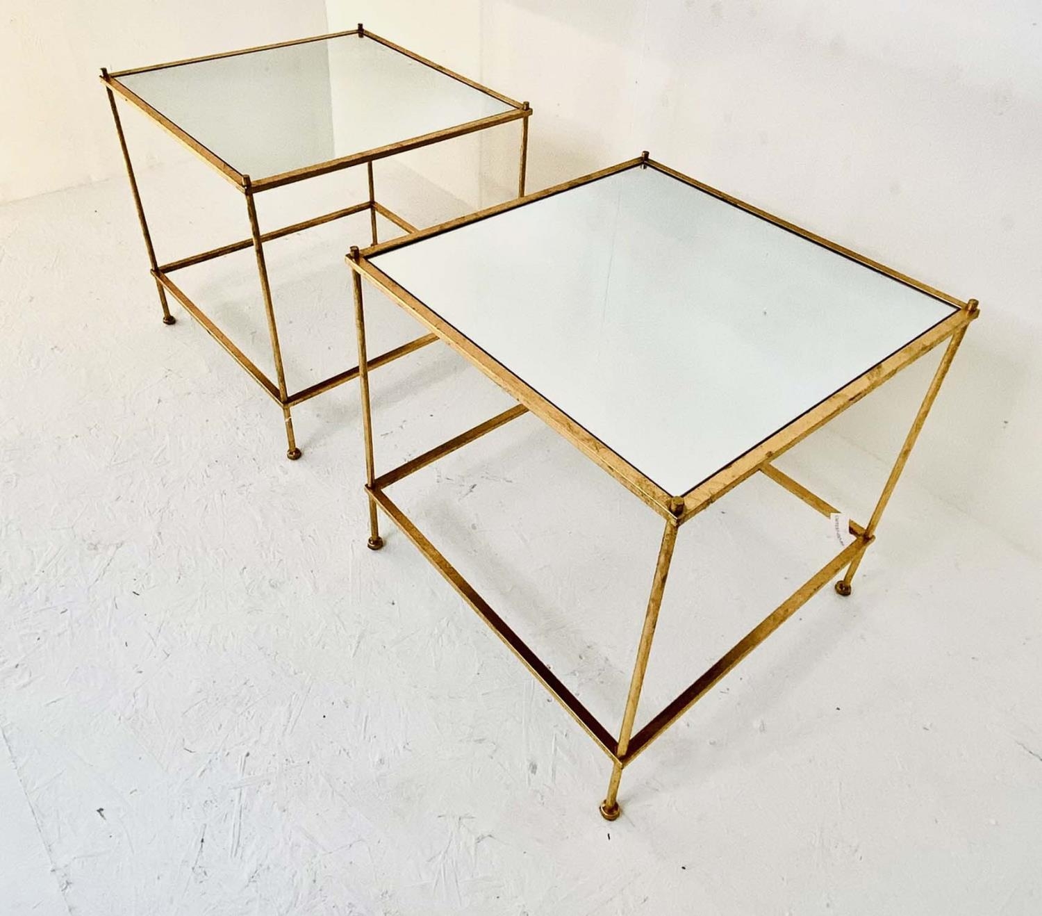 MAISON BAGUES STYLE SIDE TABLES, a pair, gilt metal with mirrored glass tops, 50cm H x 50cm W x 50cm - Bild 3 aus 6