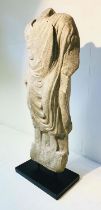 SCULPTURE ON STAND, depicting a Roman senator, faux stone, 126cm high, 47cm wide, 27cm deep.