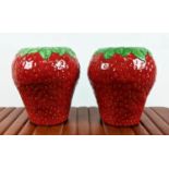 STRAWBERRY VASES, a pair, red and green glazed ceramic, 28cm H. (2)