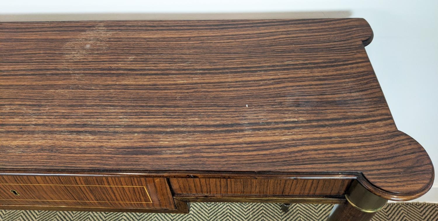 HALL TABLE, mid 20th century palissandre and brass mounted with two drawers, 89cm H x 176cm x 38cm. - Bild 8 aus 14