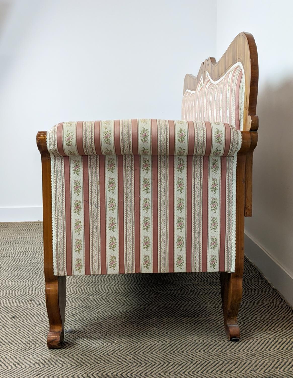 SOFA, Biedermeier cherrywood and line inlaid with pink striped upholstery, 104cm H x 168cm x 68cm. - Image 10 of 24