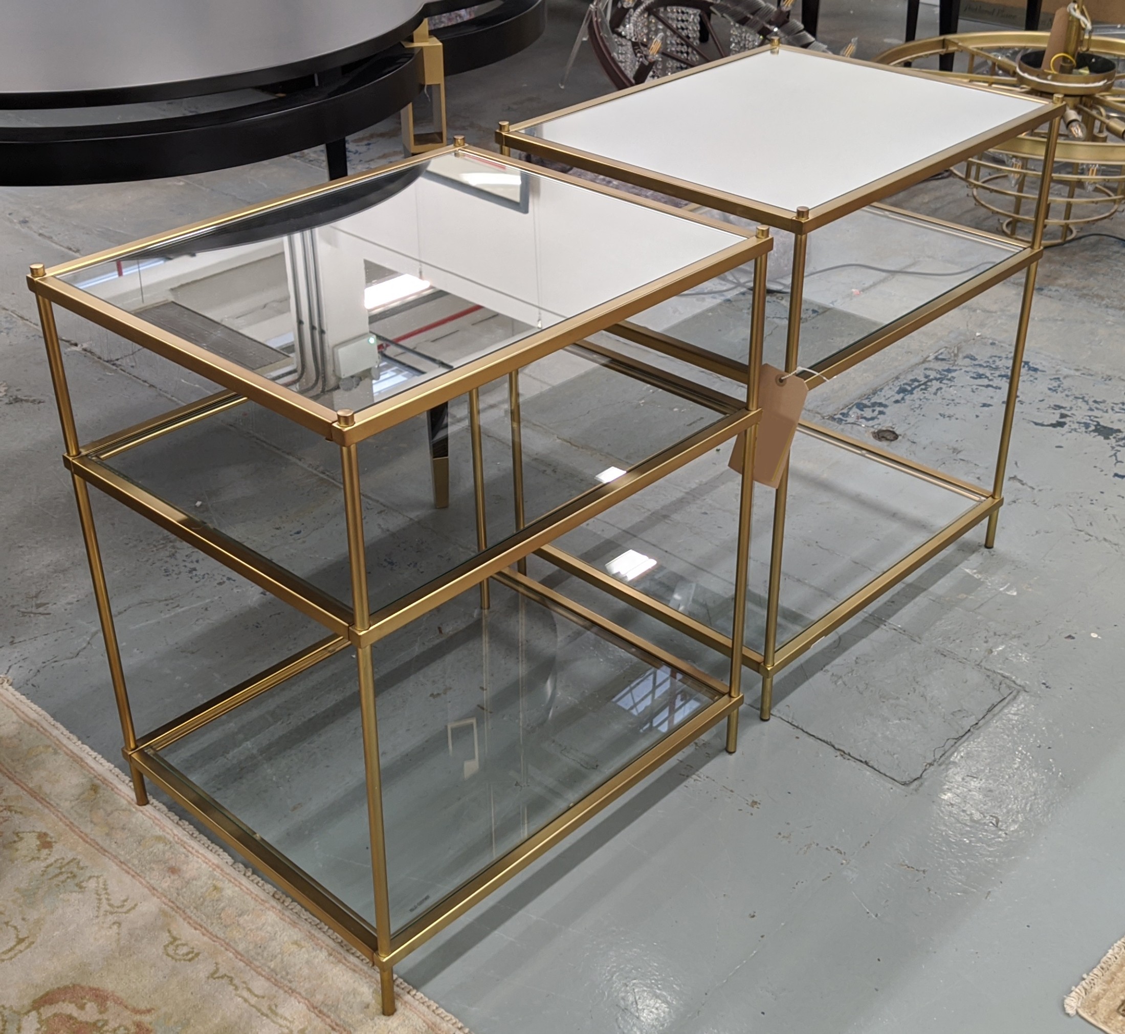 SIDE TABLES, a pair, gilt metal, two glass under tiers and mirrored top to each, 55.5cm x 45.5cm x - Bild 2 aus 3