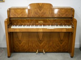 UPRIGHT PIANO, by Berry of London, Art Deco walnut cased, 101cm H x 136cm x 49cm.