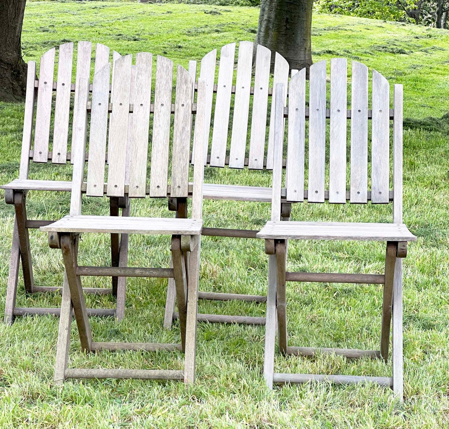 GARDEN CHAIRS, a set of four, teak slatted folding stamped JYZ since 1833. (4) - Image 9 of 16