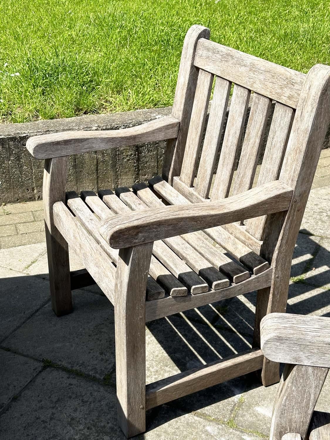 GARDEN SET BY WOODFERN, well weathered teak with substantial X frame table, 72cm H x 152cm W x - Image 20 of 22