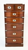 TALL CHEST, campaign style mahogany and brass bound with two short and five long drawers, 46cm W x