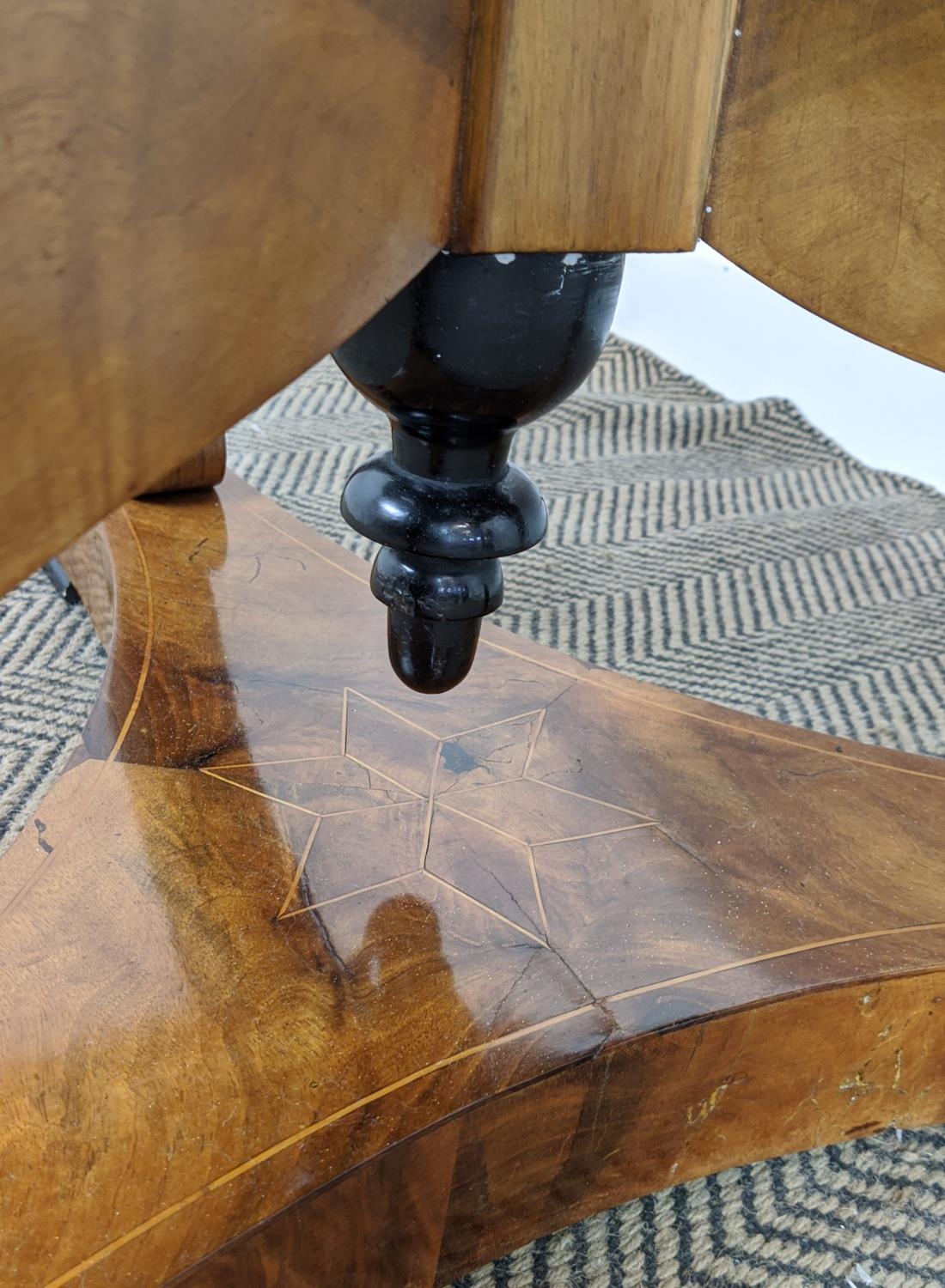 CENTRE TABLE, Biedermeier walnut, ebonised and inlaid with circular segment veneered top, 82cm H x - Image 16 of 20