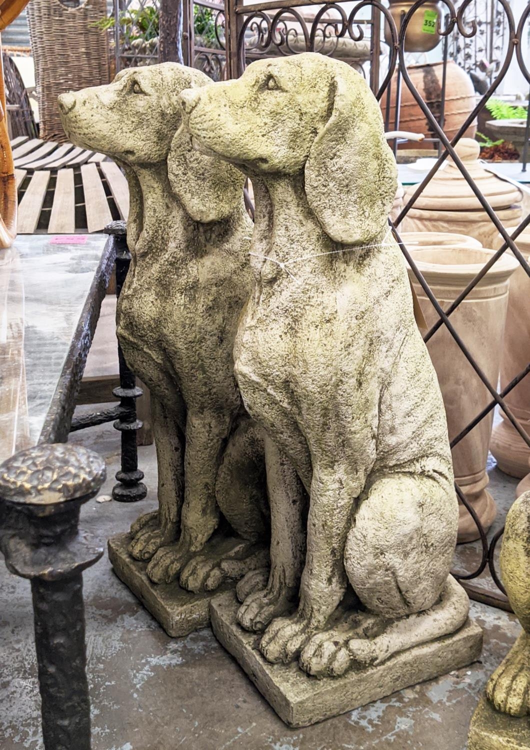 COMPOSITE STONE HOUNDS, a pair, 69cm H. (2)