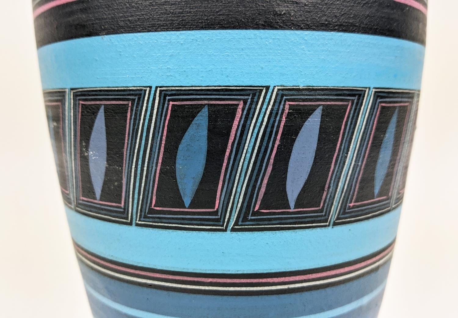 A PORTUGESE STUDIO POTTERY VASE, late 20th Century, hand painted in a geometric design, terracotta - Image 3 of 7