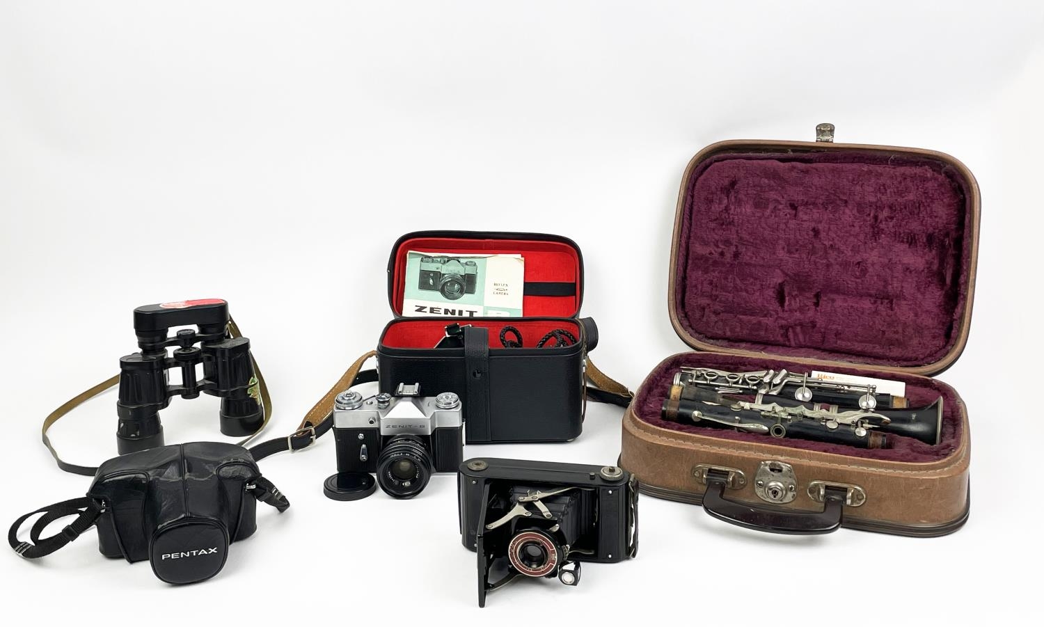 CAMERAS, including a 1930s coronet de luxe red facia, a Pentax Me Super, a Zenit-B cased a Besson of - Image 2 of 9