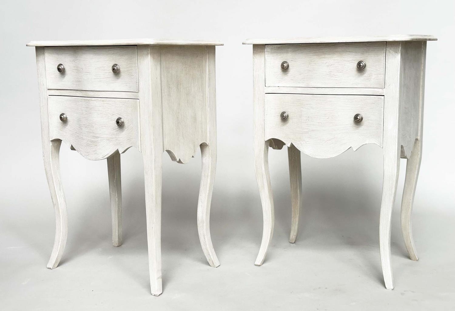 BEDSIDE CHESTS, a pair, French traditionally grey painted each with two drawers and cabriole - Bild 3 aus 22