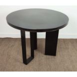 SIDE TABLE, circular black marble top on metal base, 76cm H x 90cm W.