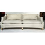 KNOLL SOFA BY DURESTA, grey linen upholstered with down swept arms, feather filled cushions and
