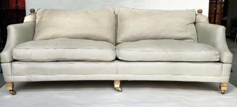 KNOLL SOFA BY DURESTA, grey linen upholstered with down swept arms, feather filled cushions and