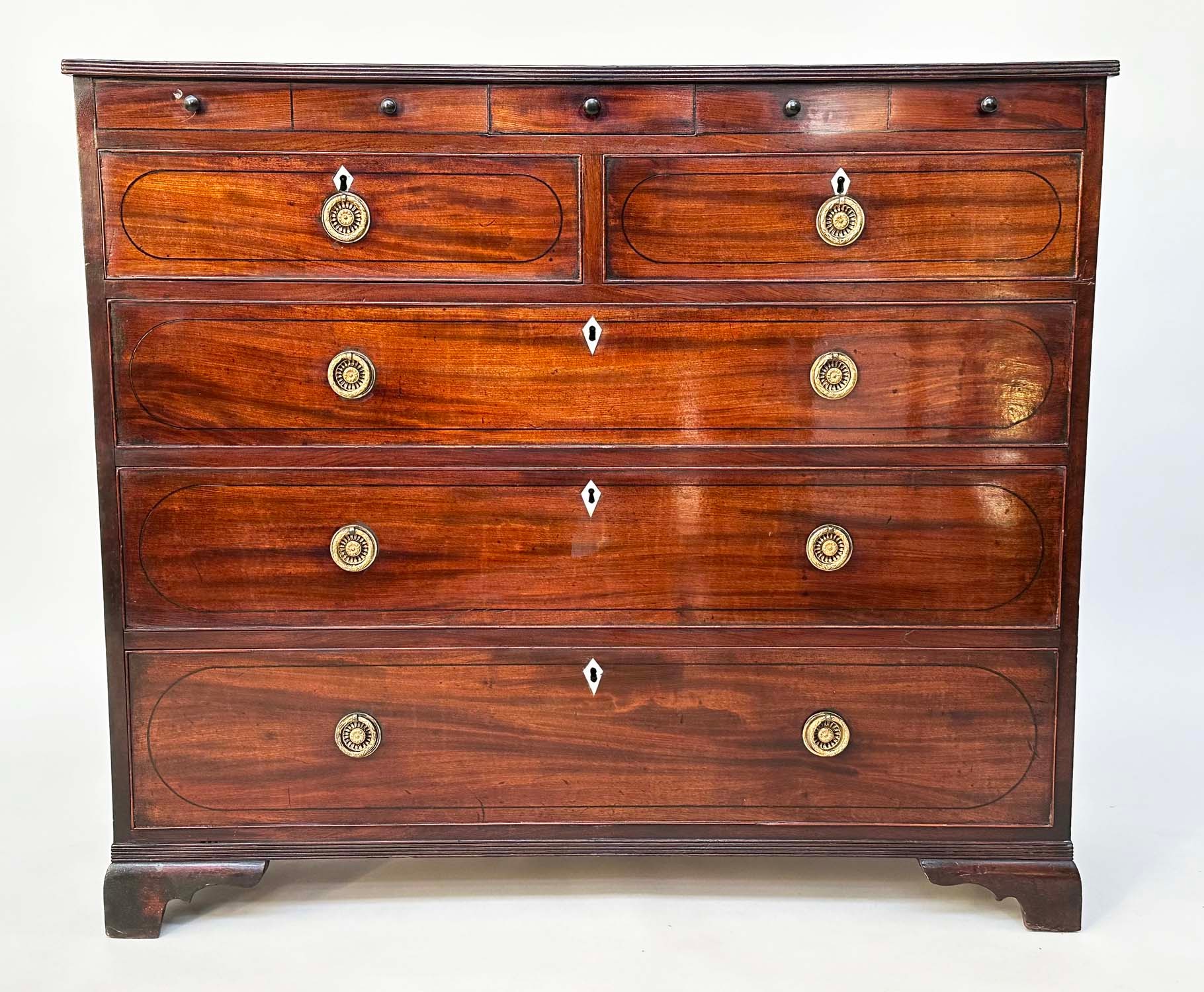 SCOTTISH HALL CHEST, early 19th century figured mahogany of adapted shallow proportions with real