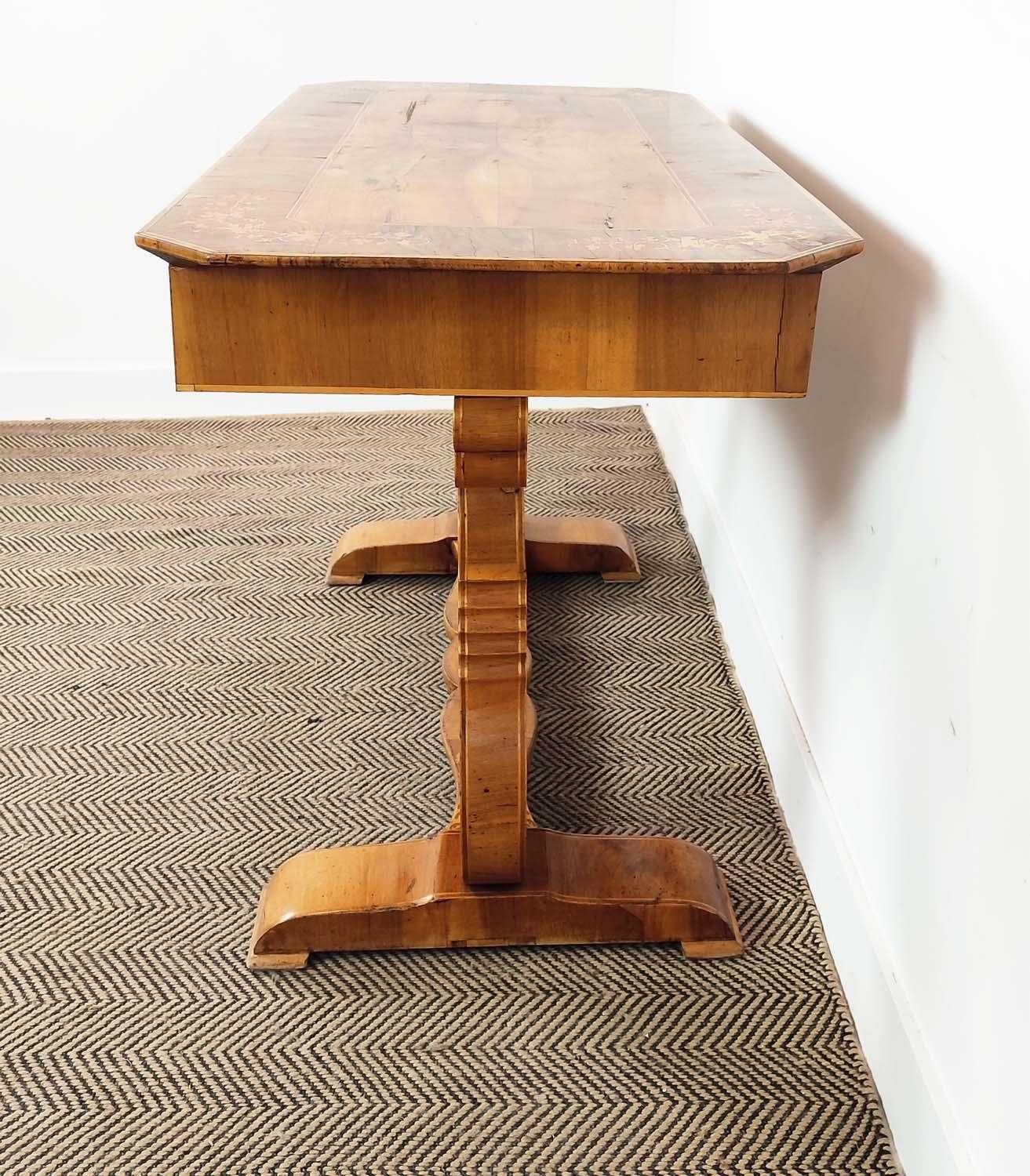 WRITING TABLE, Biedermeier walnut, olivewood and marquetry with frieze drawer, 80cm H x 122cm x - Image 8 of 18