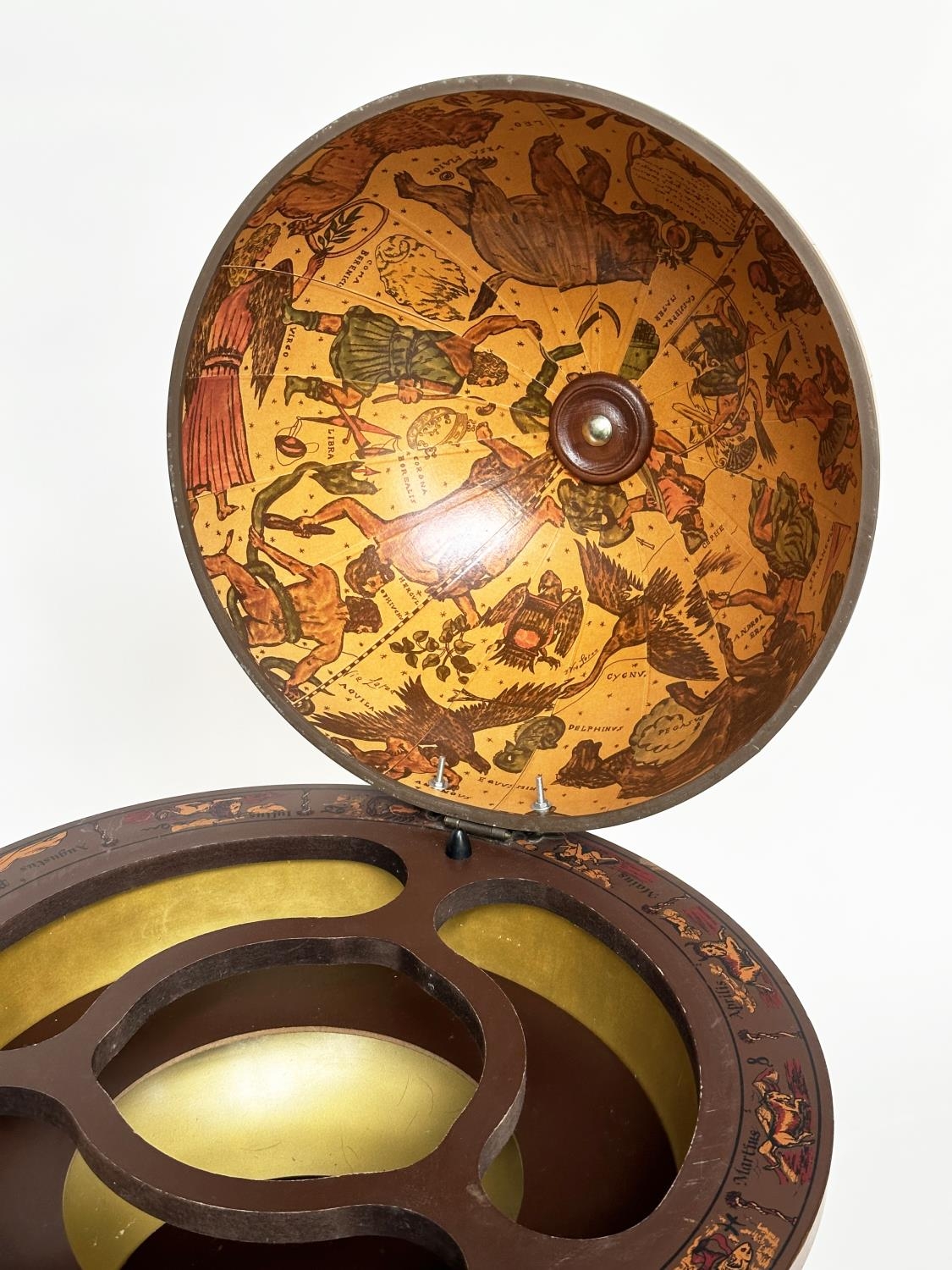 GLOBE COCKTAIL CABINET, in the form of an antique terrestrial globe on stand with rising lid and - Image 7 of 13