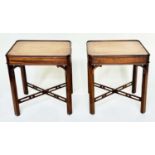 LAMP TABLES, a pair, George III design mahogany each with canted corners and pierced 'X' stretchers,