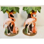 SIDE TABLES, 53cm high, 33cm diameter, each in the form of Flamingos by a tree.