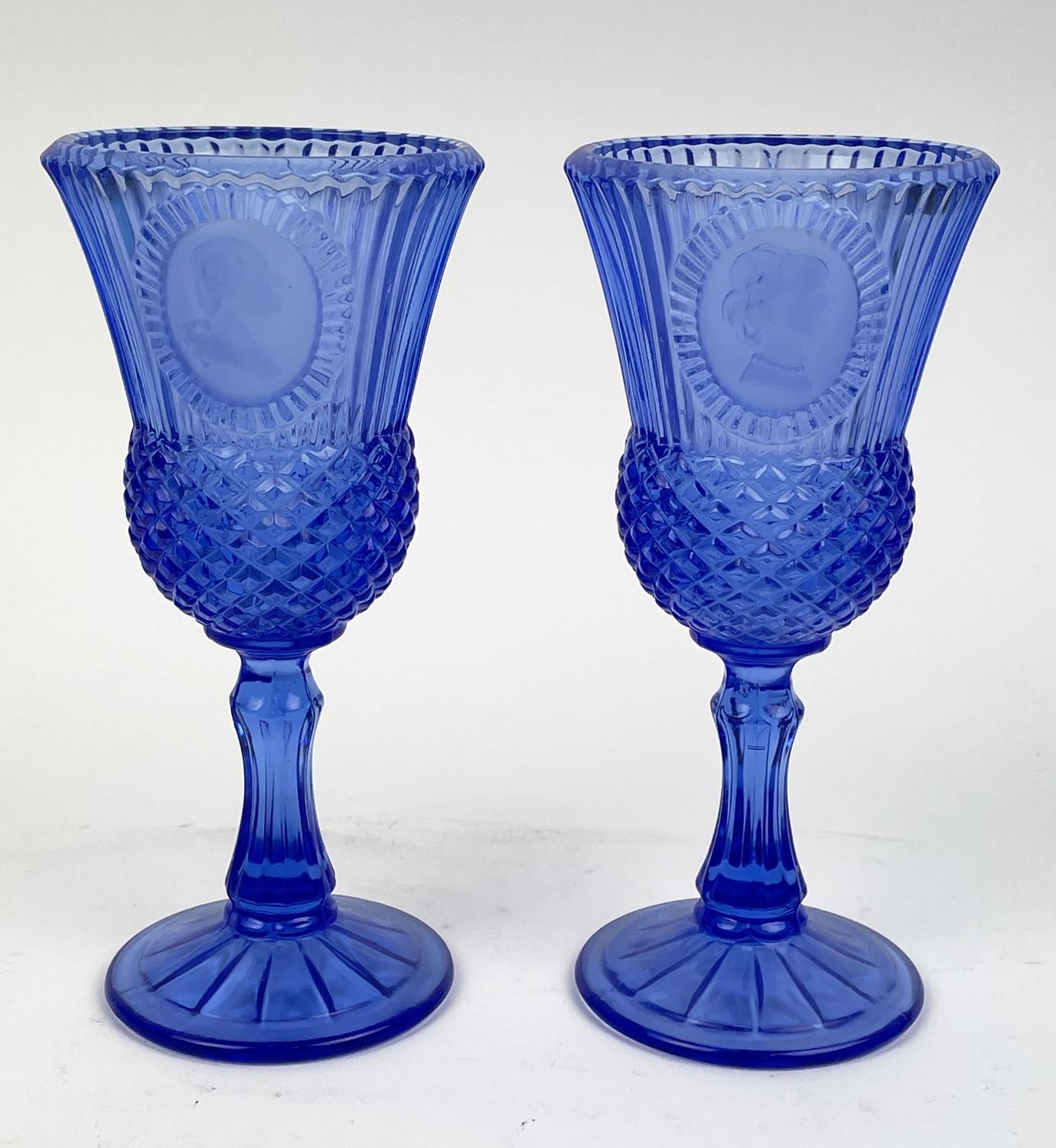 QUANTITY OF BLUE URANIUM GLASS, comprising four pairs of candlesticks, two pairs of icecream - Image 8 of 12