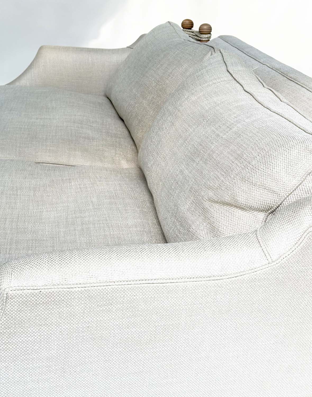 KNOLL SOFA BY DURESTA, grey linen upholstered with down swept arms, feather filled cushions and - Image 7 of 14