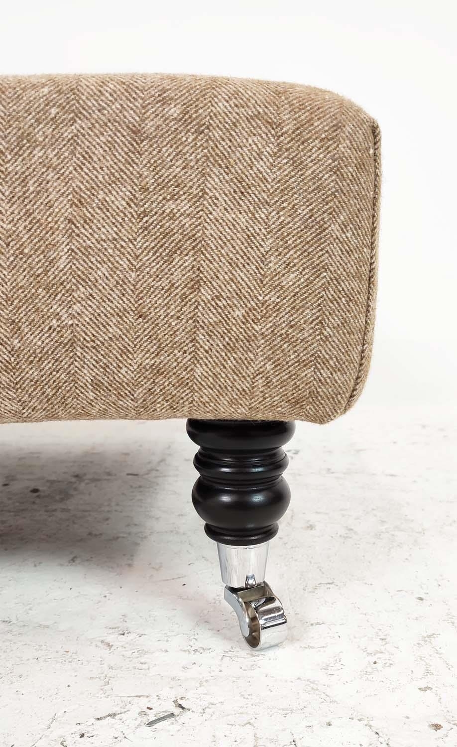 HEARTH STOOL, rectangular in Abraham Moon tweed on chrome castors, 33cm H x 113cm W x 64cm D. - Image 6 of 12