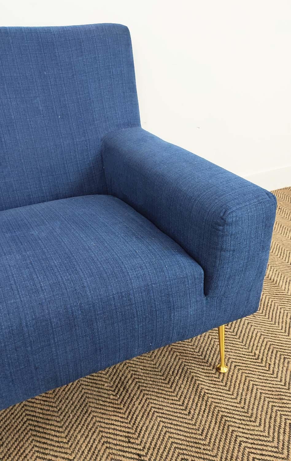 ARMCHAIR, blue chenille with brass legs, 85cm H x 97cm x 80cm. - Image 6 of 10