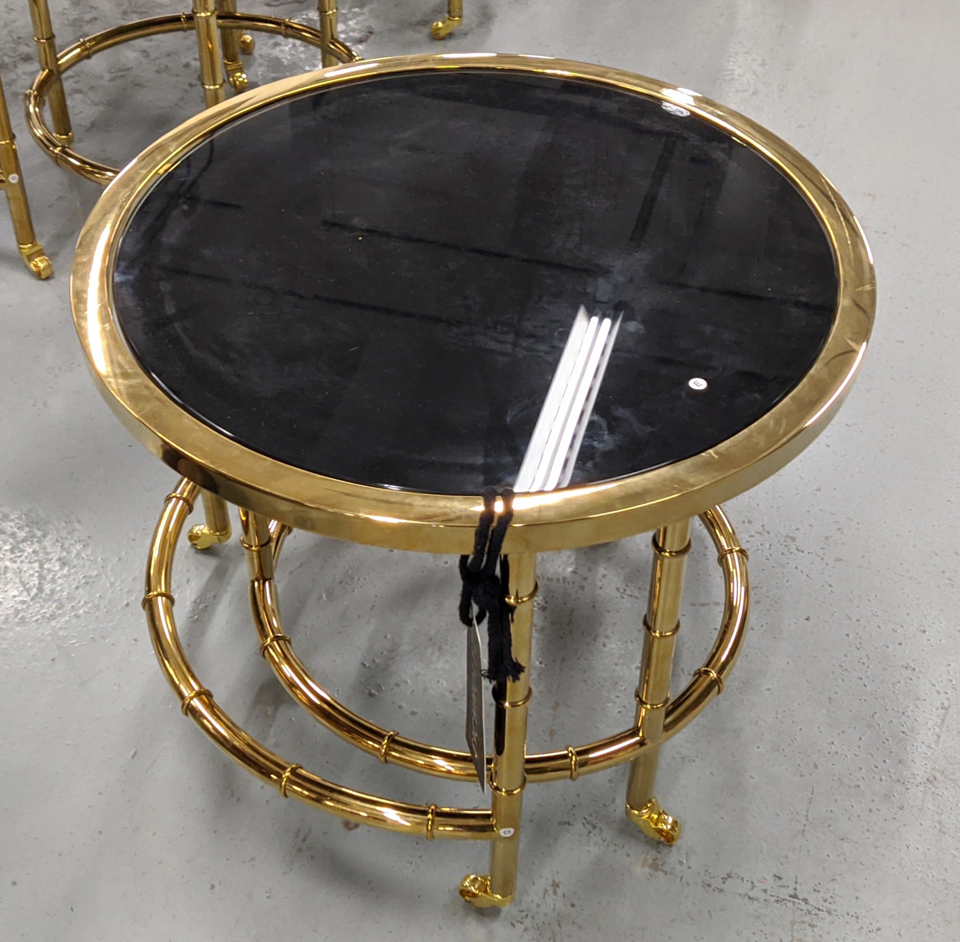 EICHHOLTZ 'NESTOR' SIDE TABLES, a set of two, the black glass tops, largest 55cm W x 46cm H. (2) - Image 5 of 6