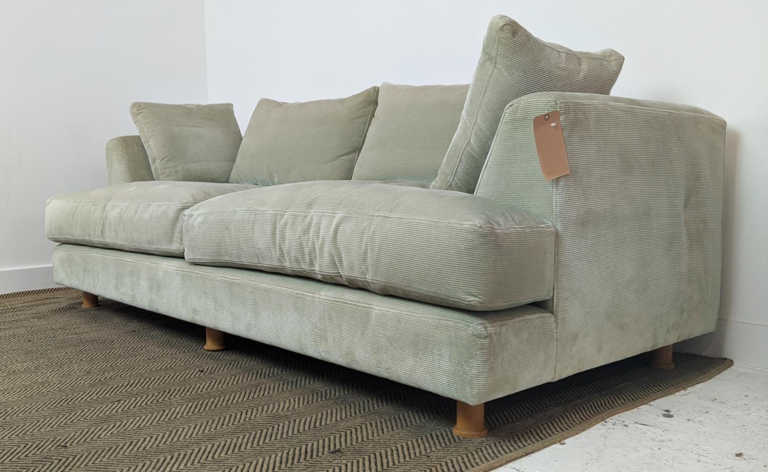 SINCLAIR MATTHEWS SANTA BARBARA SOFA, light green upholstery, 214cm W x 72cm H x 110 cm D. - Image 5 of 9