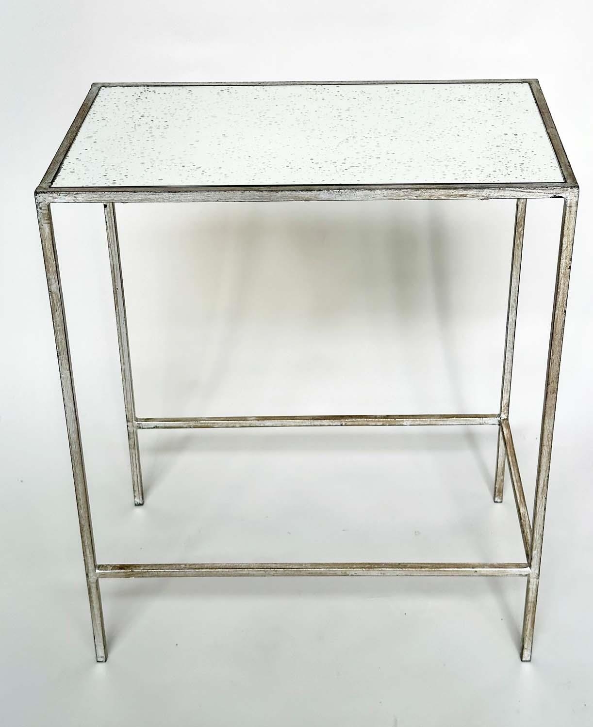 SIDE TABLES, a pair, French style, rectangular antique style leaf silvered metal framed and mirror - Image 4 of 6