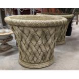 PLANTERS, a pair, composite stone, with lattice design, 39cm H x 38cm diam. (2)