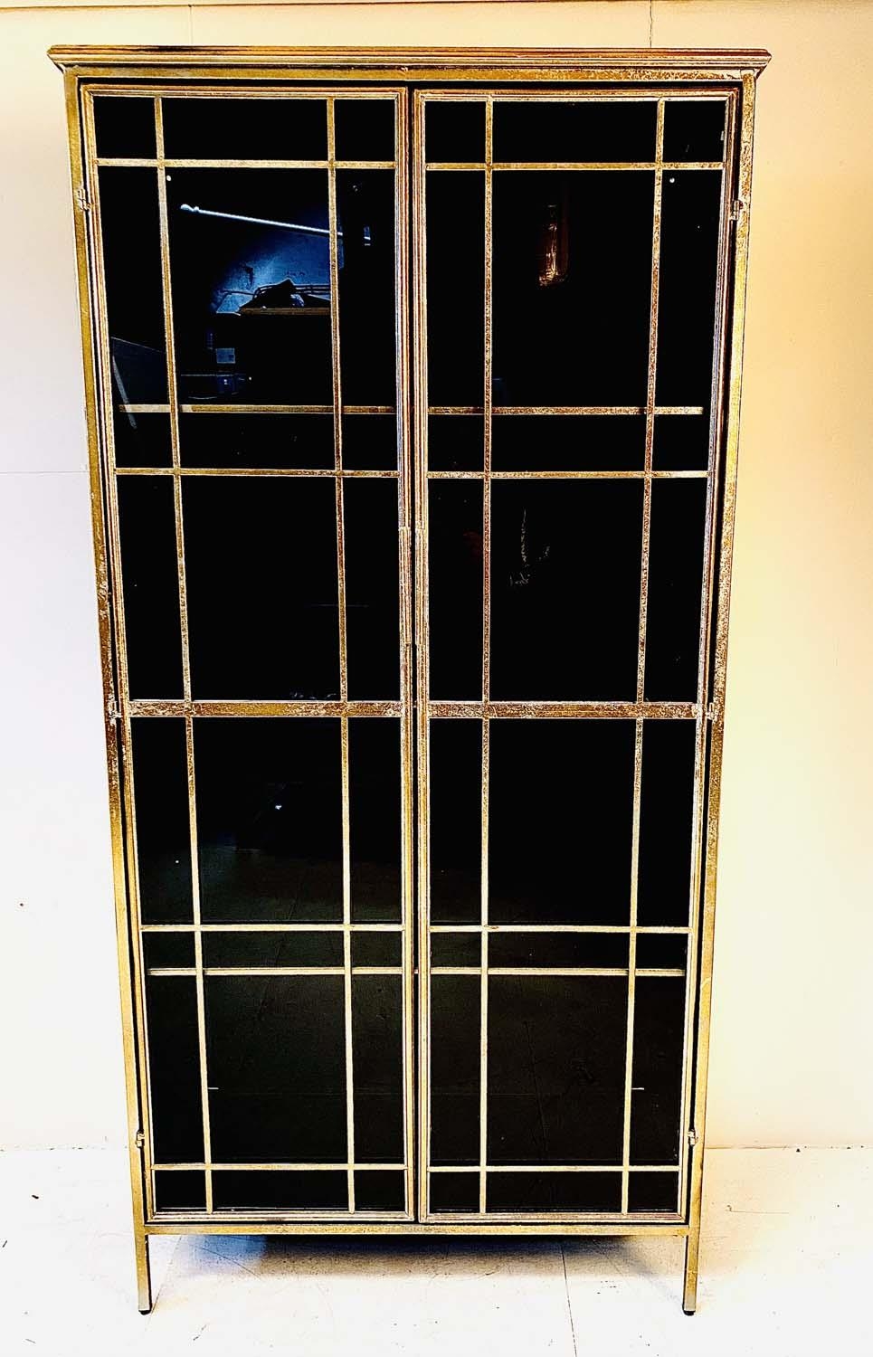 GLAZED CABINET, gilt metal frame, glazed doors, 167cm high, 83cm wide, 38cm deep.
