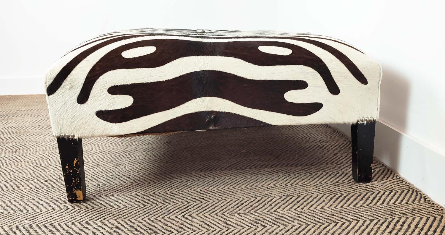 HEARTH STOOL, rectangular zebra skin on ebonised legs, 40cm H x 120cm x 76cm. - Image 6 of 14