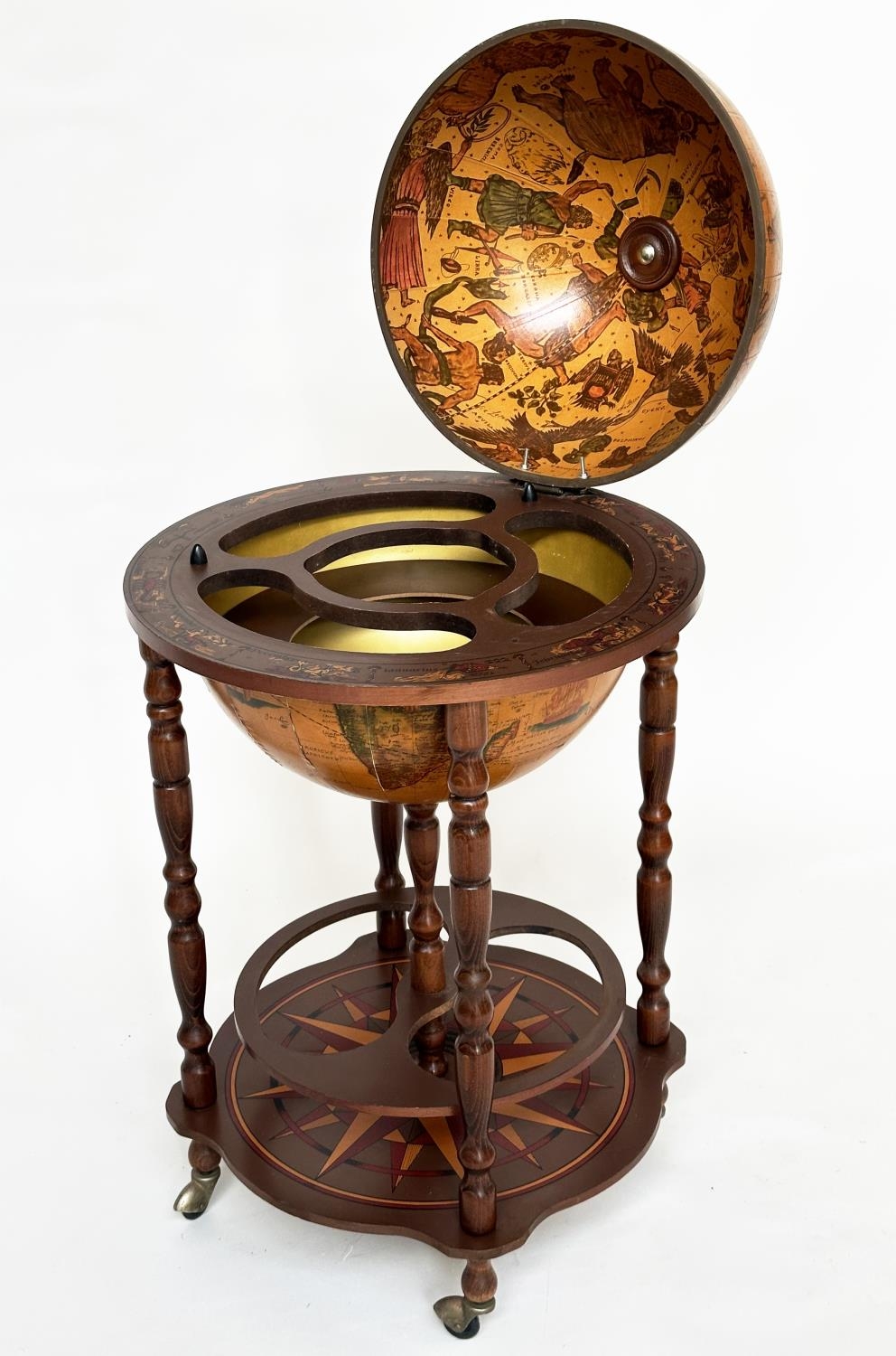 GLOBE COCKTAIL CABINET, in the form of an antique terrestrial globe on stand with rising lid and - Image 8 of 13