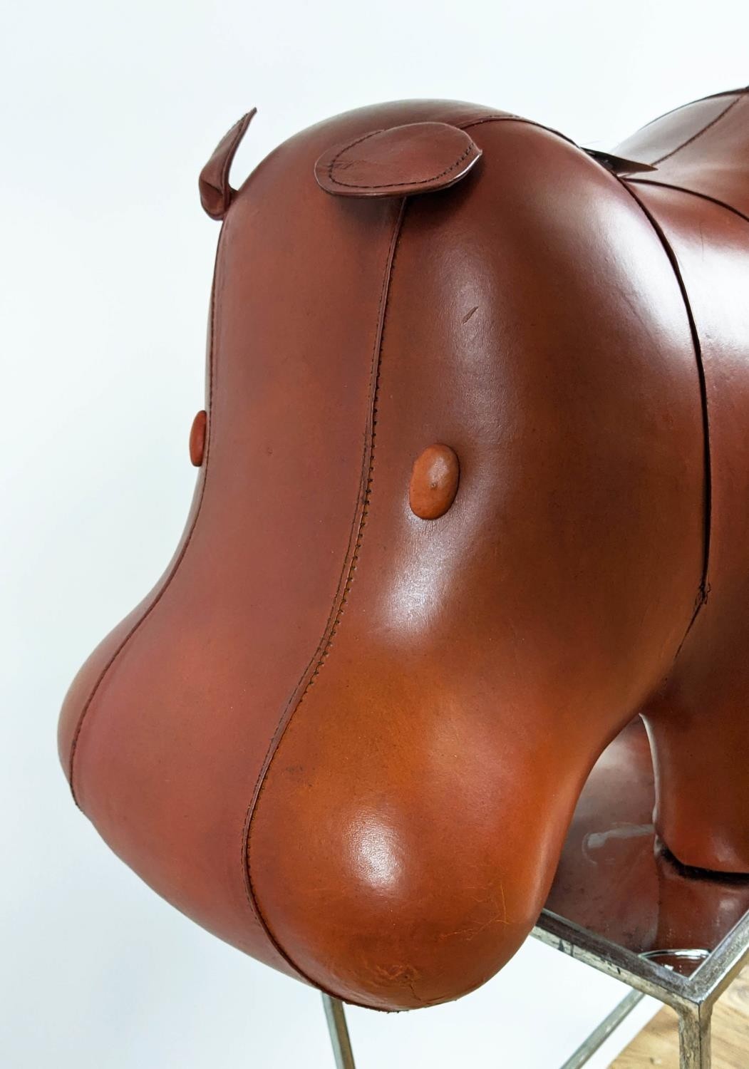 HIPPOPOTAMUS STOOL, tan leather, 77cm L x 40cm H x 33cm W. - Image 3 of 6