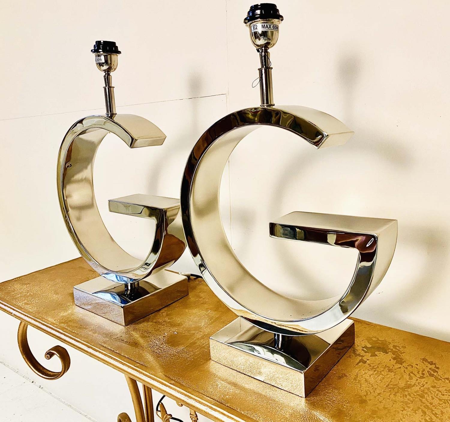 TABLE LAMPS, pair, each in the form a G, 56cm H x 35cm W x 18cm D (2) - Image 3 of 3