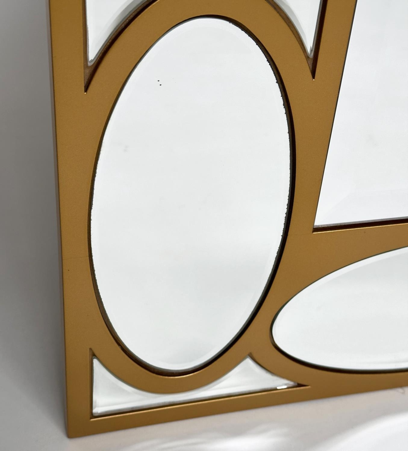 WALL MIRROR, rectangular gilt with oval panelled marginal plates and bevelled mirror throughout, - Image 4 of 7