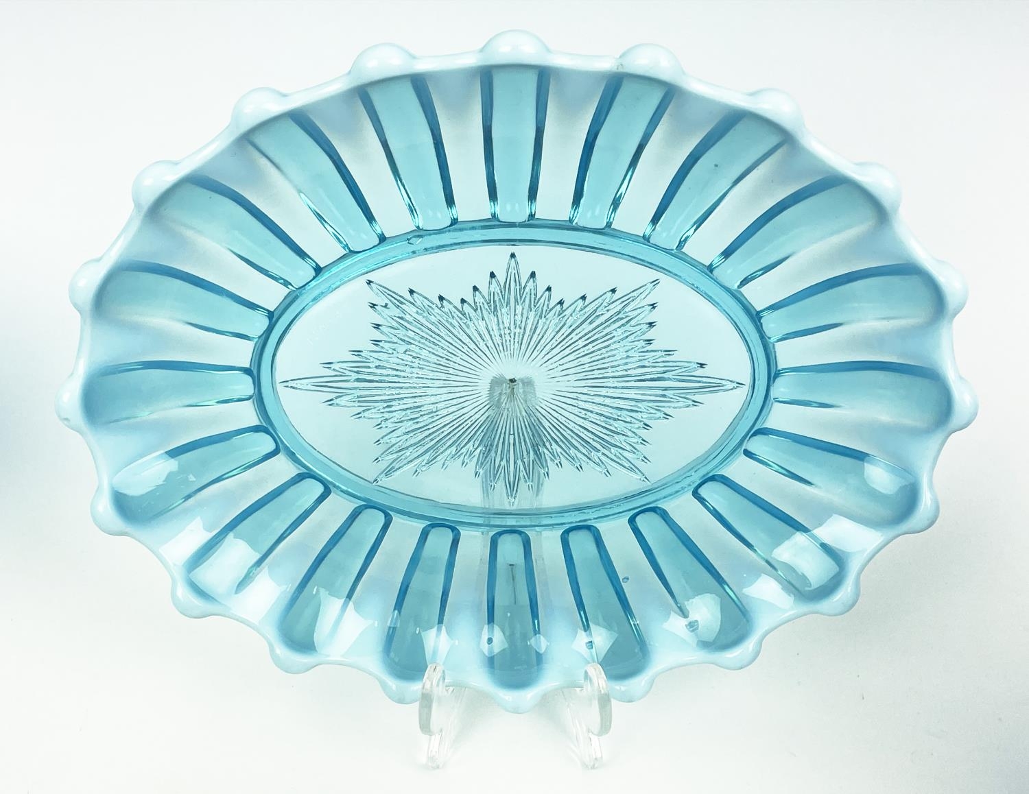 QUANTITY OF BLUE URANIUM GLASS, comprising four pairs of candlesticks, two pairs of icecream - Image 5 of 12
