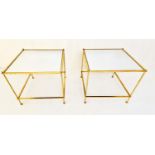 MAISON BAGUES STYLE SIDE TABLES, a pair, gilt metal with mirrored glass tops, 50cm H x 50cm W x 50cm