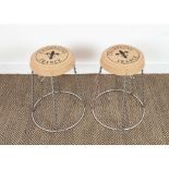 CHAMPAGNE CORK STOOLS, a pair, vintage style with twisted metal bases, 53cm H. (2)