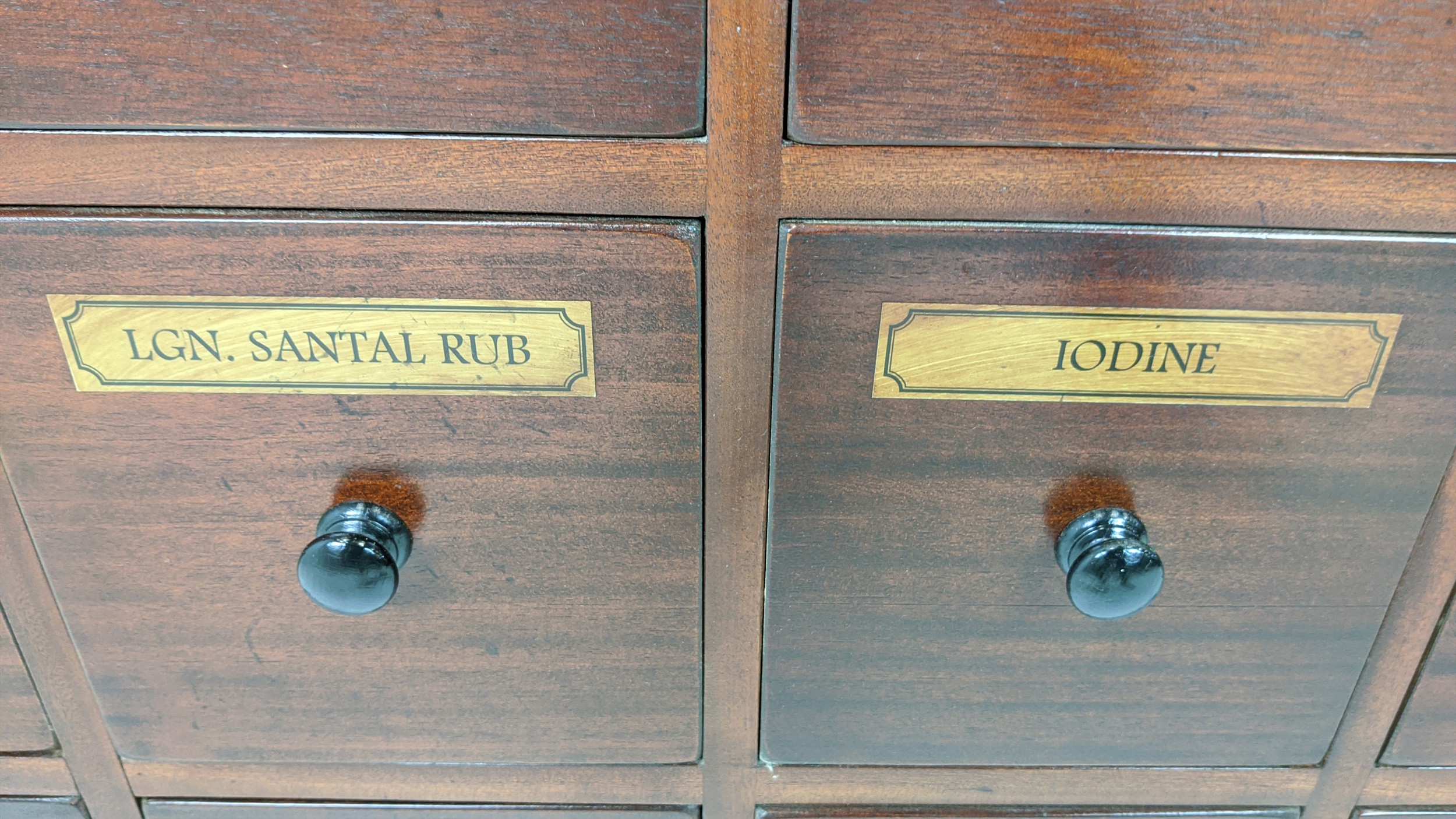 BANK OF DRAWERS, with sixteen drawers and vintage apothecary style labels, 89cm H x 104cm W x 27cm - Image 5 of 7