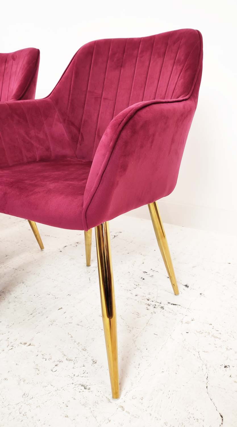 DINING CHAIRS, a set of seven, 1950s Italian style gilt metal and pink velvet, 82cm H. (7) - Image 3 of 8